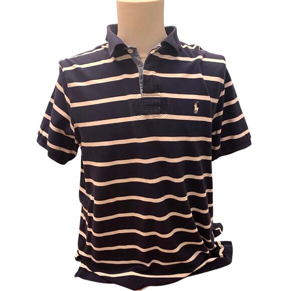 polo ralph lauren Other - Polo Ralph Lauren Nautical Preppy Blue White Stripe Denim Detail Polo Shirt XL